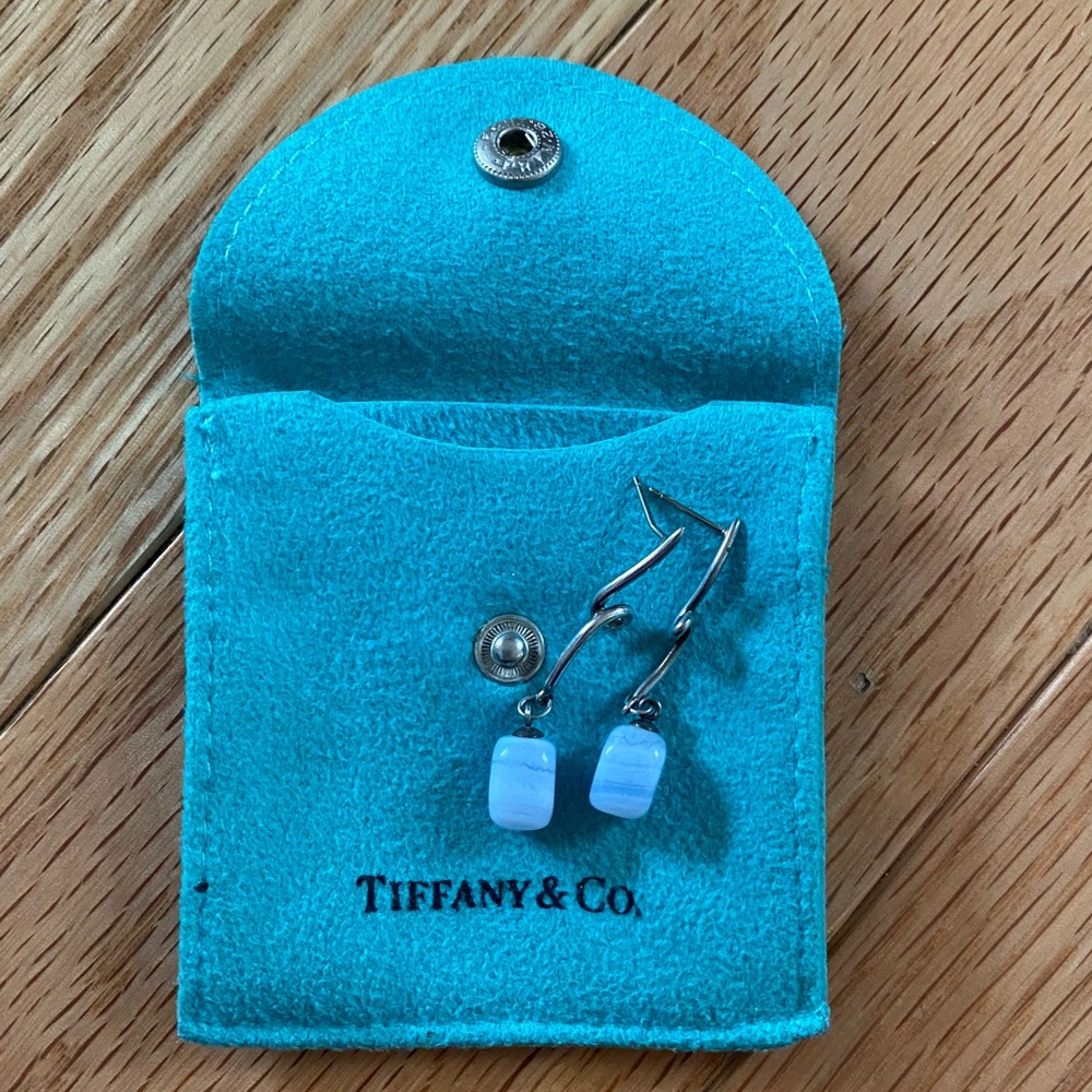 Tiffany & Co Silver Blue Chalcedony Twist Dangle Earrings